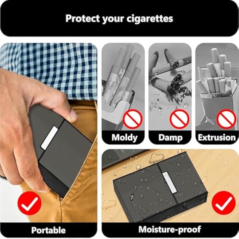 Cigarette Case with Lighter (2 Pack), 85mm King Size Magnetic Switch 20 Capacity Holder Case for Men Women, Cigarettes Smoking Accessories, Rechargeable Flameless Windproof Electric Lighters - Image 4